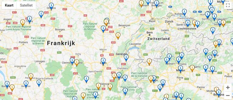 Kaart met bezienswaardigheden in Europa