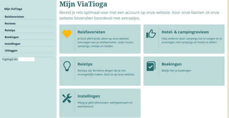 Overzichtspagina Mijn ViaTioga Mijn ViaTioga overzicht na inloggen